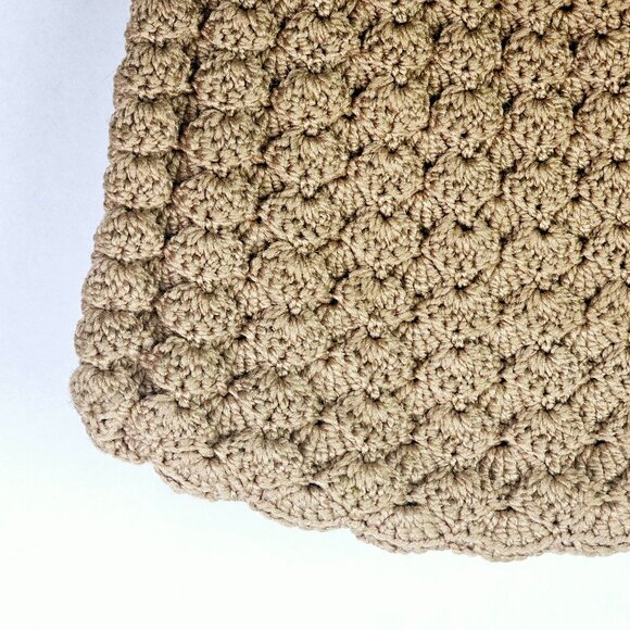 Vintage Large Swirl Double Handled Crochet Bubble Stitch Hobo Style Handbag - Picture 5 of 8